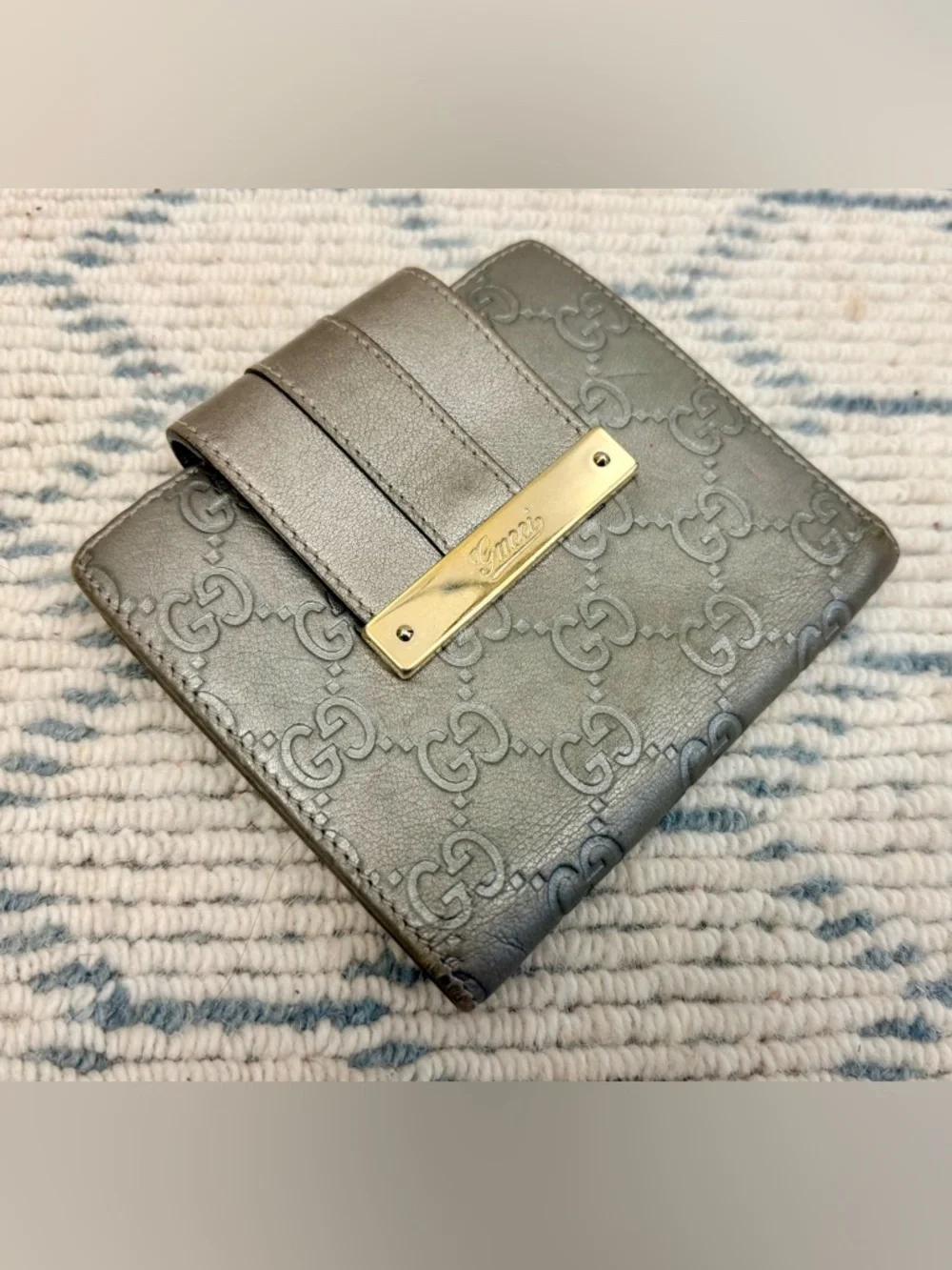 GUCCI Metallic Grey Signature GuccissimaGG Monogram Leather Bifold French Wallet - Picture 3 of 16